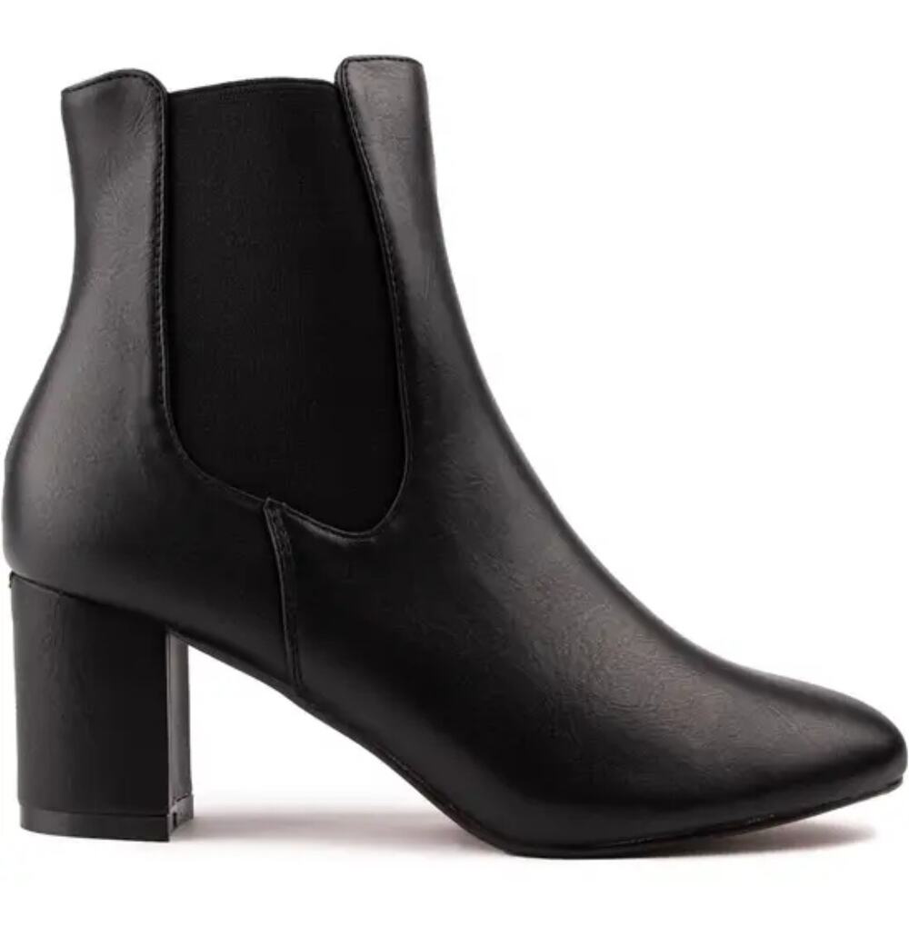 Karen Millen V.GAN Vegan Lychee Chelsea Boots Black High Block Heels Sz 9-9.5
